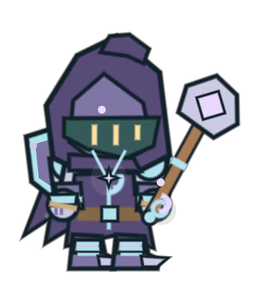 Moonveil equipment: violet armor with a hood and crescent ornament.