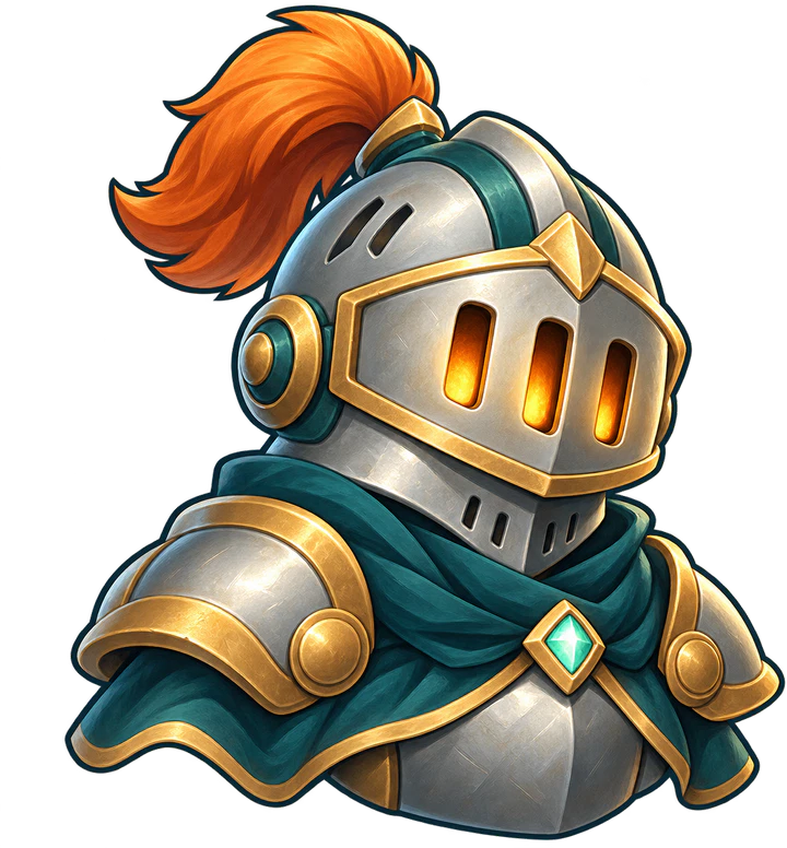 The Emberkeeper, a small silver-armored knight with an amber visor and orange plume.